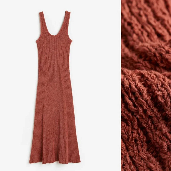 H&M Long Knit Sleeveless Maxi Dress Brick Red Size Medium - Picture 2 of 7